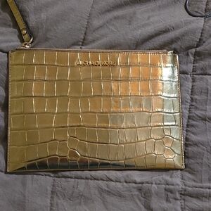 Michael Kors Vintage Gold Croc-Embossed Clutch